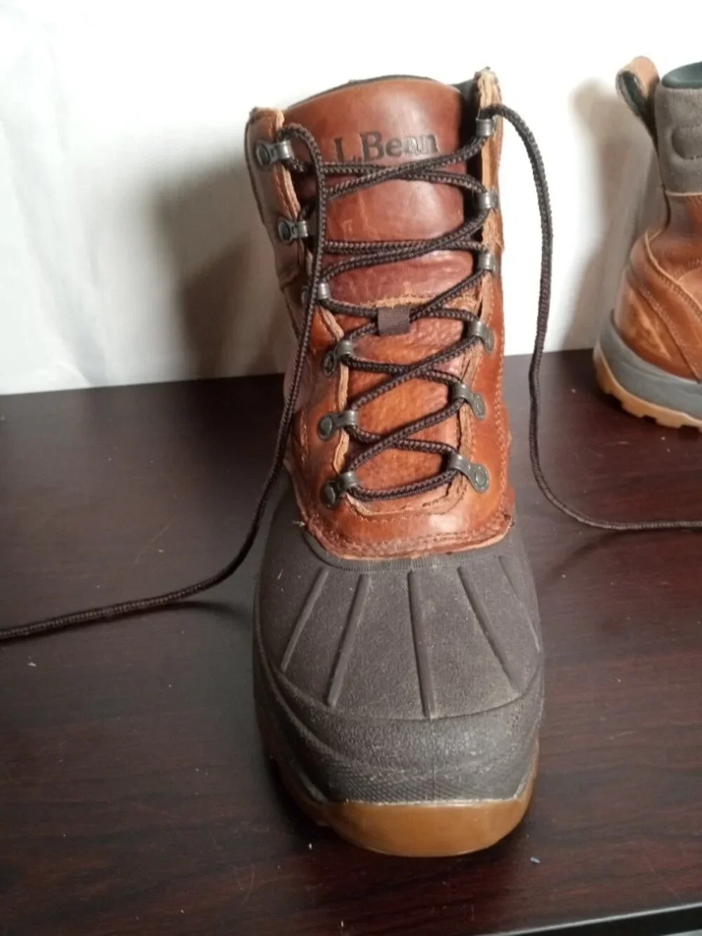 L.L.Bean Men's Waterproof Leather Duck Boots Brown/Black Lace-Up US 10 M